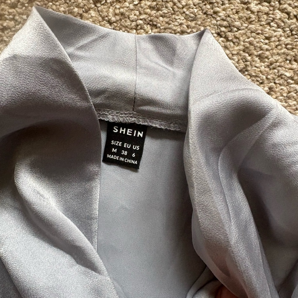 Silvery Wrap-Style Dress Blouse – Size Medium – Excellent Condition - Picture 8 of 10
